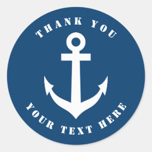 Nautical blue and white anchor thank you stickers
