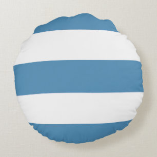 Nautical Blue and White Broad Stripes on a Round Cushion