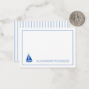 Nautical Blue and White Sailboat Personalised Card