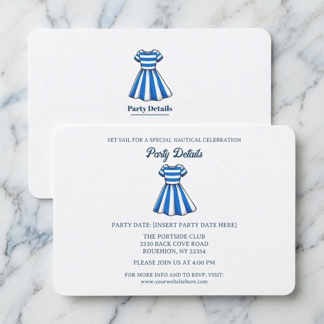 Nautical Blue And White Sailor Dress Party QR Code RSVP Card (Perfect for your seaside event.)