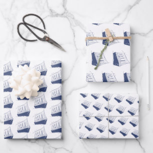 Nautical Blue and White Ship Sailing Boat  Wrapping Paper Sheet