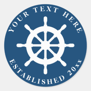Nautical blue and white ship wheel wedding sticker