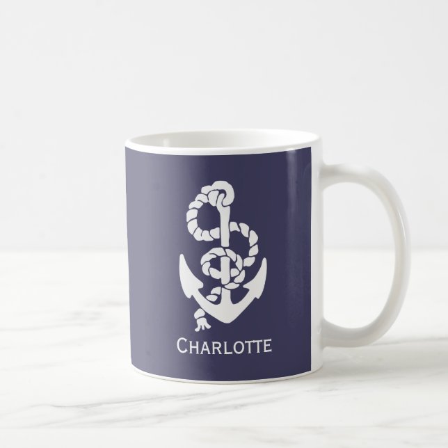 Nautical Blue And White Ships Anchor And Rope Coffee Mug (Right)