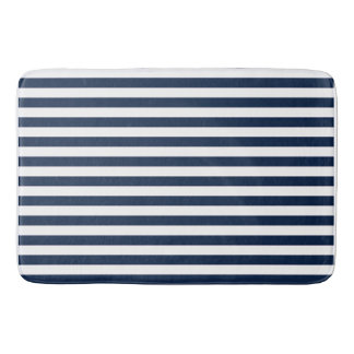 Nautical Blue and White Stripe Bath Mat Rug