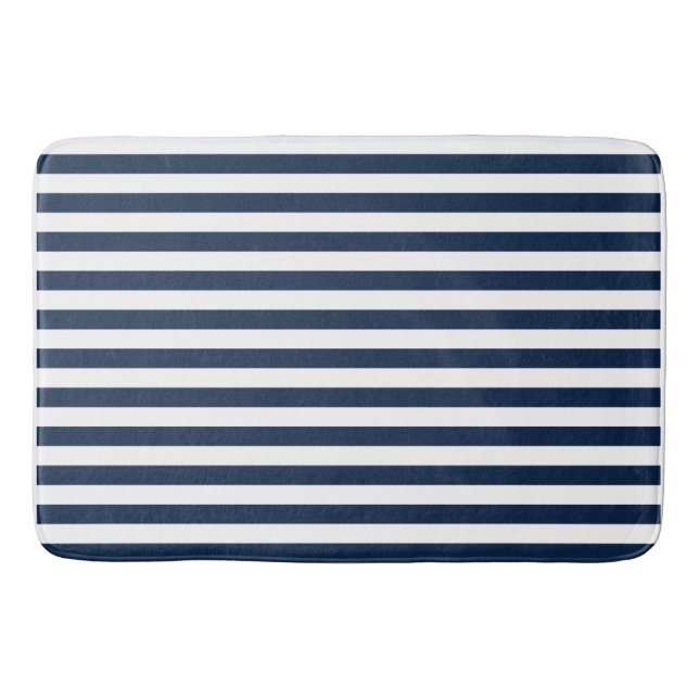 Nautical Blue and White Stripe Bath Mat Rug (Front)