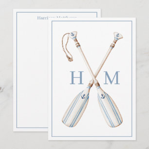 Nautical Blue and White Stripe Boat Oars Monogram Card