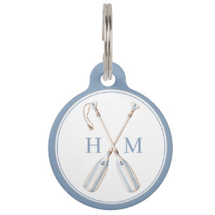Nautical Blue and White Stripe Boat Oars Monogram Pet Tag