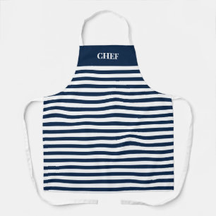 Nautical blue and white stripe custom kitchen apron