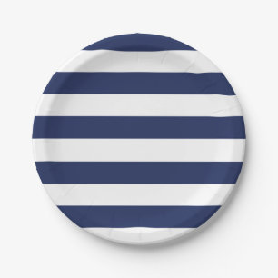 Nautical Blue And White Striped Paper Plate