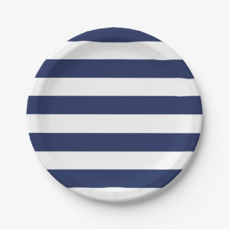 Nautical Blue And White Striped Paper Plate