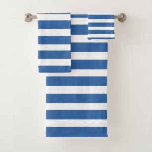 Nautical Blue and White Stripes Coastal Beach Art Bath Towel Set