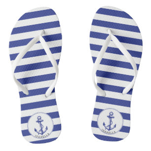 Nautical Blue and White Stripes Flip Flops