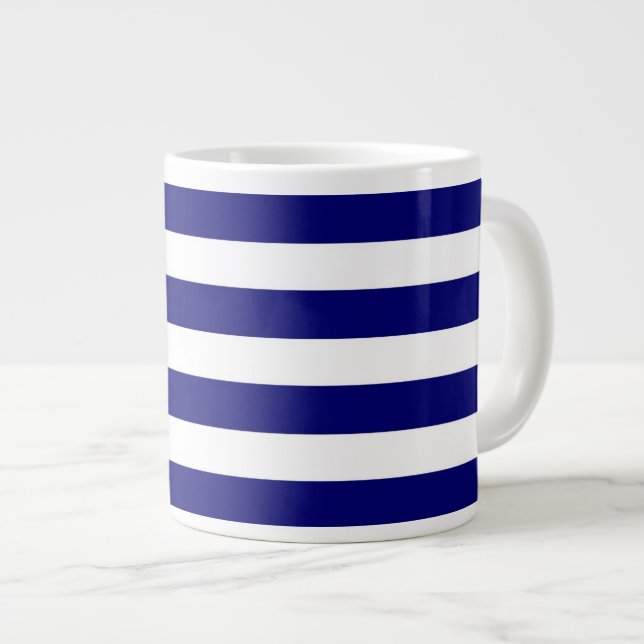 Nautical blue and white stripes large coffee mug (Front Right)