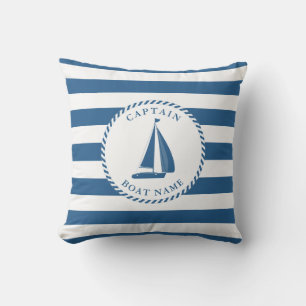 Nautical Blue and White Stripes Sailboat Captain Cushion