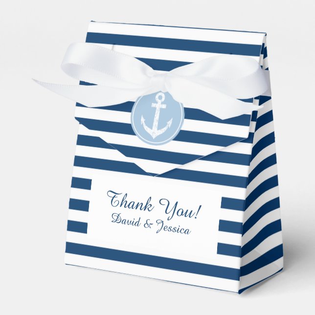 Nautical blue and white stripes wedding favour box (Front Side)