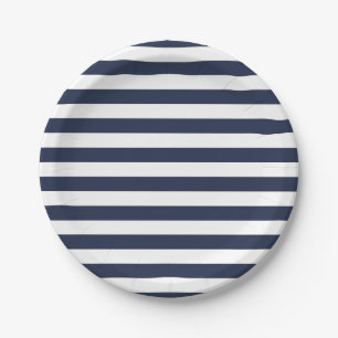 Nautical Blue And White Stripes Wedding / Party Paper Plate