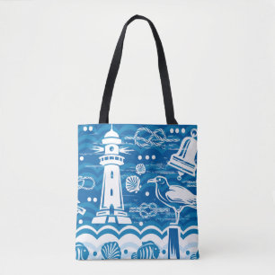  Nautical Blue and White Tote Bag