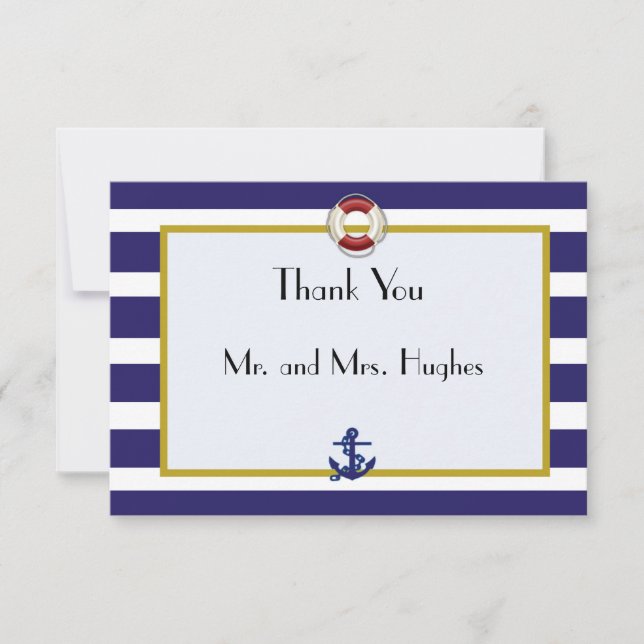 Nautical blue and white wedding Thank you (Front)