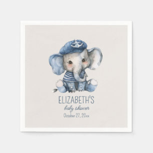 Nautical Blue Baby Elephant Baby Shower Napkin
