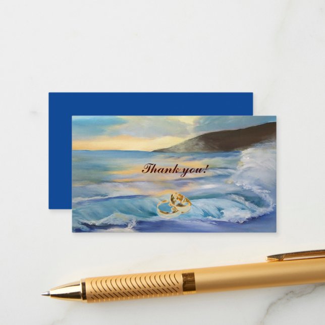 Nautical blue beach sunset thank you  enclosure card (Front/Back In Situ)