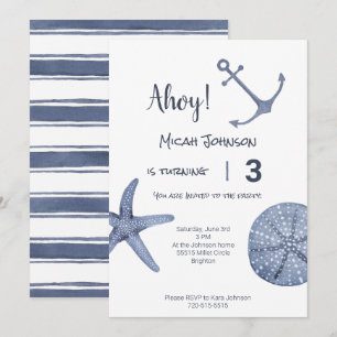 Nautical Blue Birthday Invitation Any Age