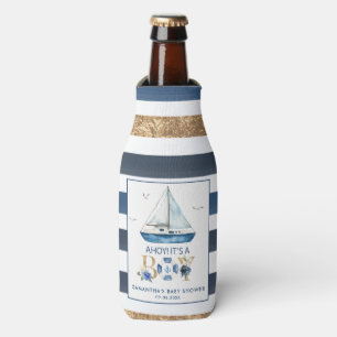 Nautical Blue Boat Ahoy It's a Boy Baby Shower Bottle Cooler