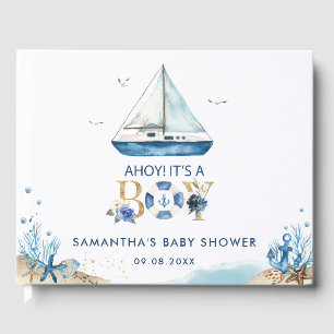 Nautical Blue Boat Ahoy It's a Boy Baby Shower Gue Guest Book