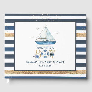 Nautical Blue Boat Ahoy It's a Boy Baby Shower Guest Book