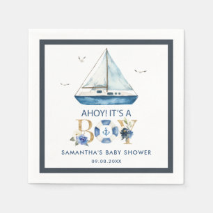 Nautical Blue Boat Ahoy It's a Boy Baby Shower Napkin