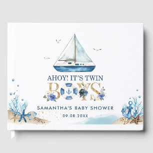 Nautical Blue Boat Ahoy It's Twin Boys Baby Shower Guest Book