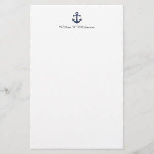 Nautical Blue Boat Anchor Custom Name Stationery