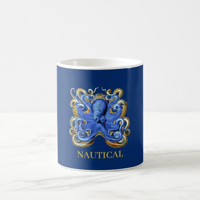 Nautical Blue Boat Beach House Octopus Custom Coffee Mug (Center)