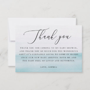 Nautical Blue Boy Baby Shower Elegant Script Thank You Card