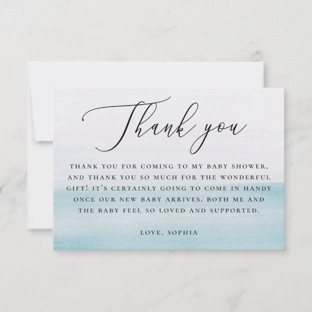Nautical Blue Boy Baby Shower | Elegant Script Thank You Card (Front)