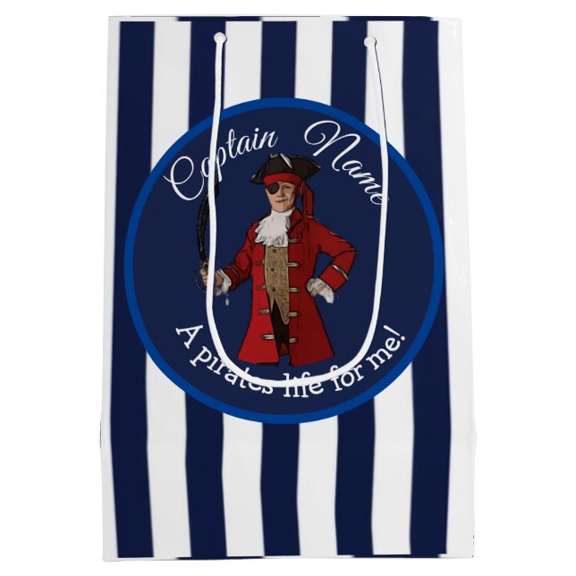 Nautical Blue Boy Pirate  Medium Gift Bag (Back)