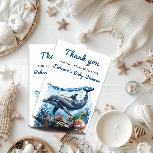 Nautical Blue Boy Under the Sea Baby Shower Thank You Card (Creator Uploaded)