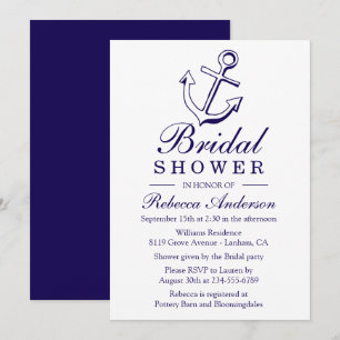 Nautical  Blue Bridal Shower Ship Anchor Sailor Invitation
