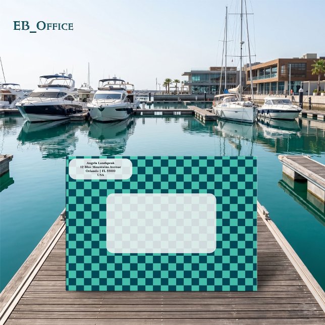 Nautical Blue Colours Chequered Return Address   Envelope (Love the envelope, but looking for a different hue? Visit EB_Office to explore our full collection.)