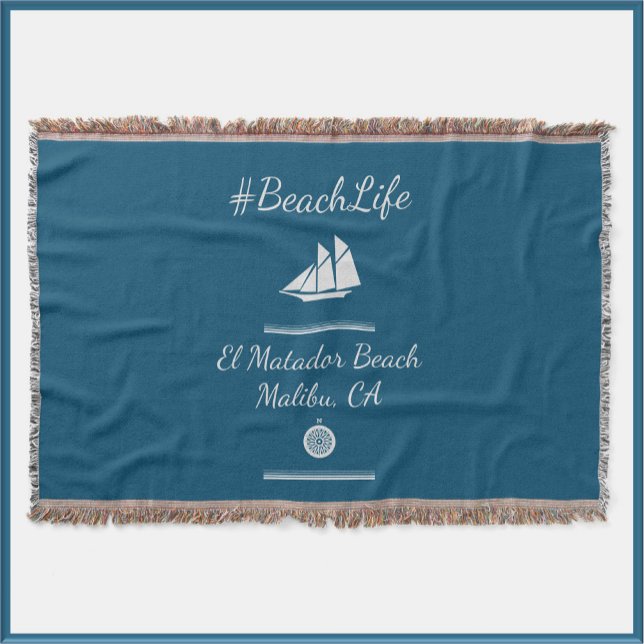 Nautical Blue Customisable Beach Life  Throw Blanket (Creator Uploaded)