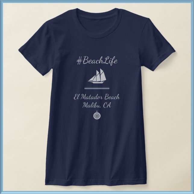Nautical Blue Customisable Favourite Beach  T-Shirt (Creator Uploaded)