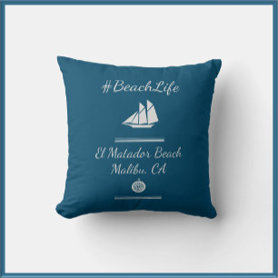 Nautical Blue Customizable Beach Life  Cushion