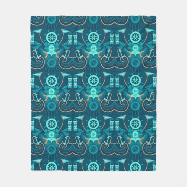 Nautical Blue Design Fleece Blanket (Front)