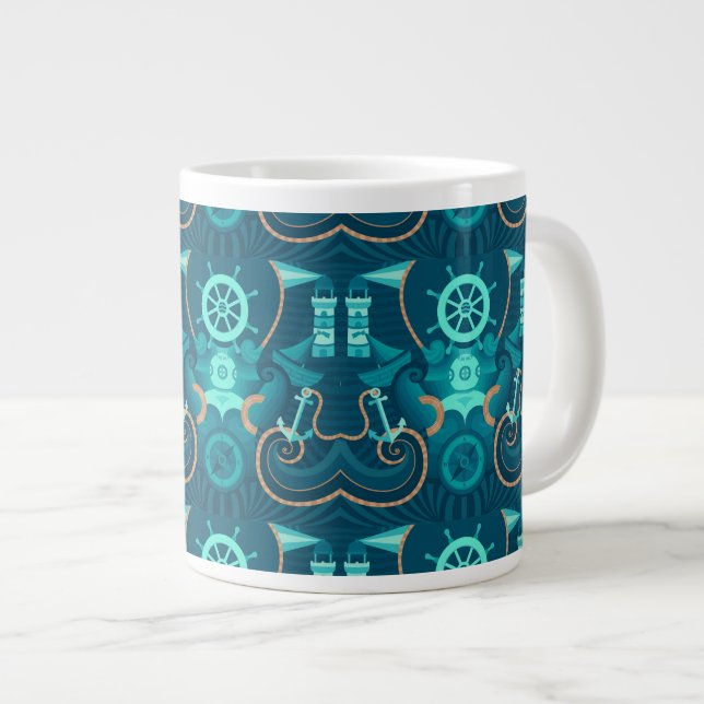 Nautical Blue Design Large Coffee Mug (Front Right)