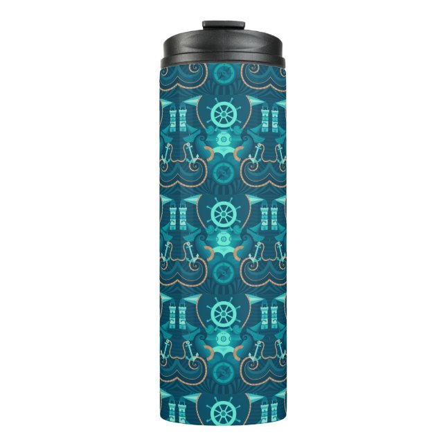 Nautical Blue Design Thermal Tumbler (Front)