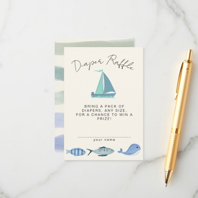 Nautical Blue Diaper Raffle Simple Boy´s Shower Enclosure Card (Front/Back In Situ)