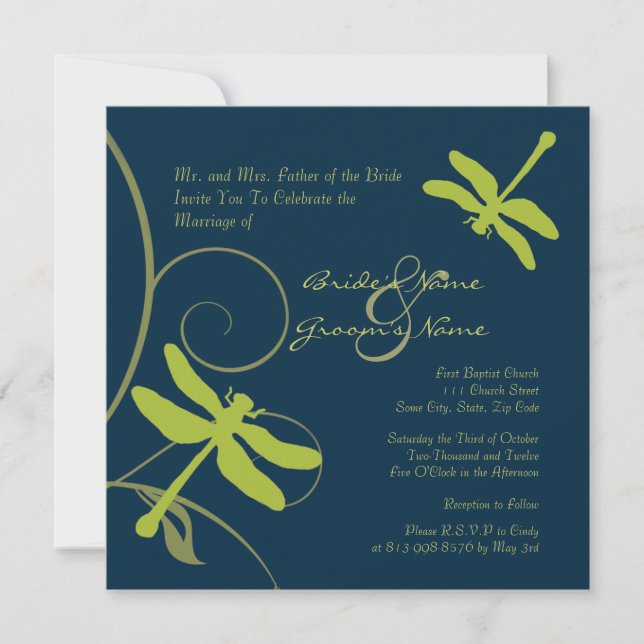 Nautical Blue Dragonfly Wedding Invitation (Front)