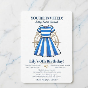 Nautical Blue Dress Cabana Striped Birthday Invitation