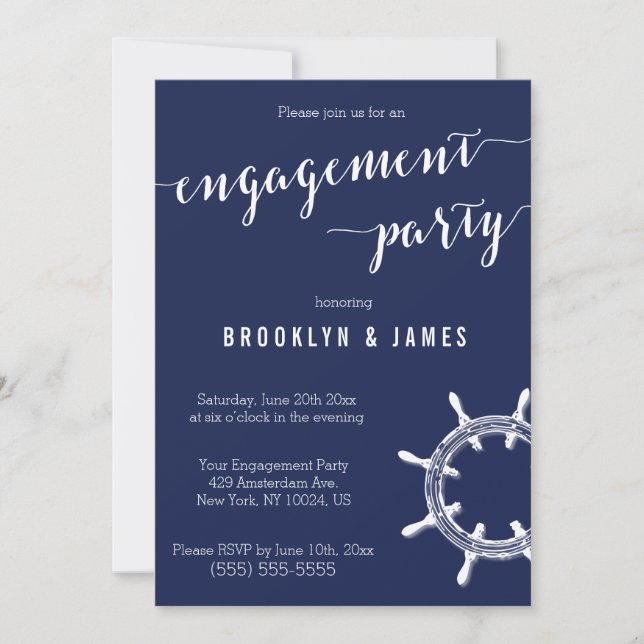 Nautical Blue Engagement Party Invitations (Front)