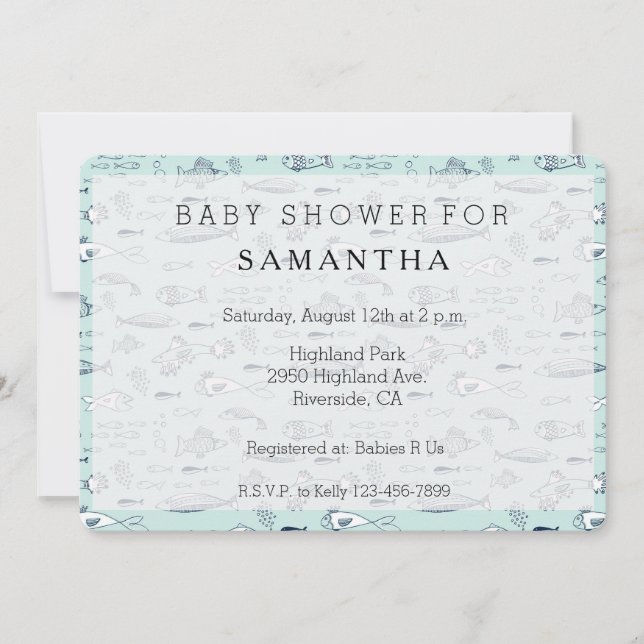 Nautical Blue Fish baby shower Invitation (Front)