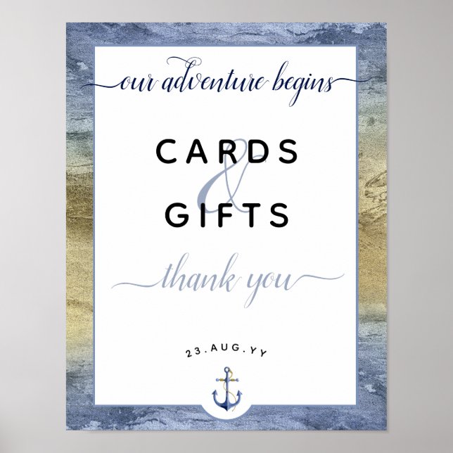 #Nautical Blue & Gold Cards & Gifts #Wedding Poster (Front)